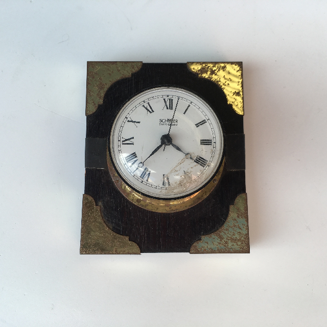 CLOCK, Small Brass on Timber Plaque